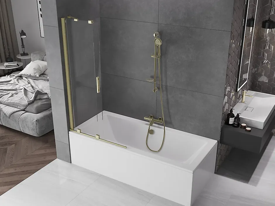 Mexen Velar paroi de baignoire 2 volets coulissants 95 x 150 cm, transparent, doré brossé - 896-095-000-01-55