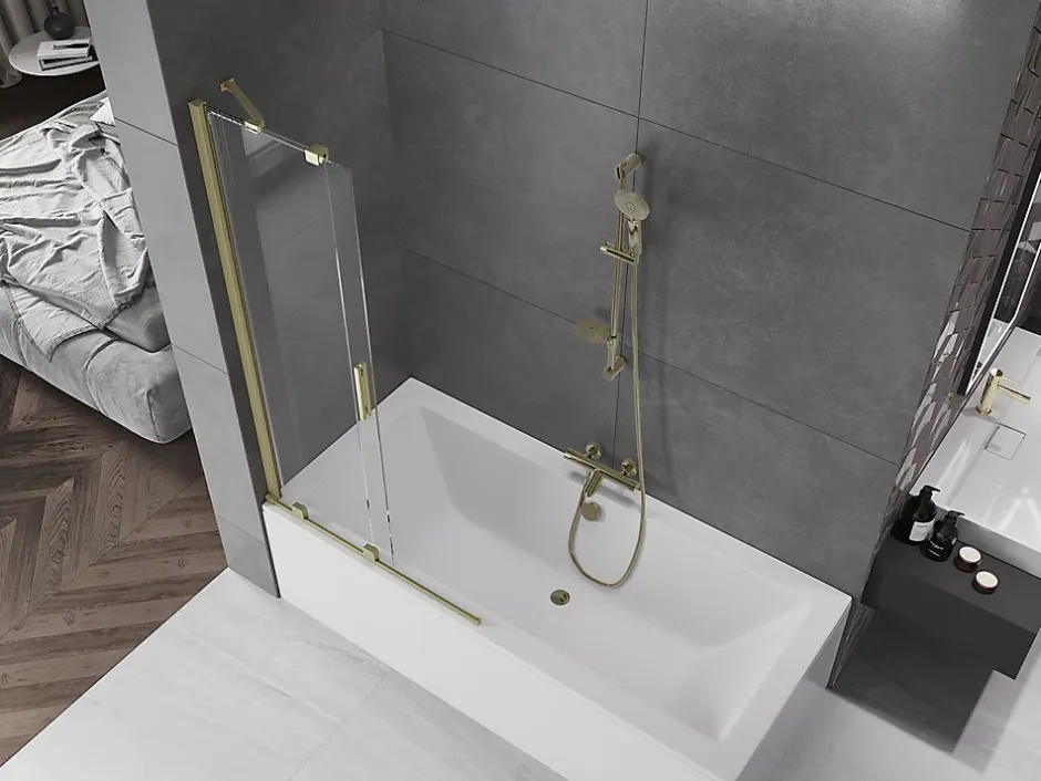 Mexen Velar paroi de baignoire 2 volets coulissants 95 x 150 cm, transparent, doré brossé - 896-095-000-01-55