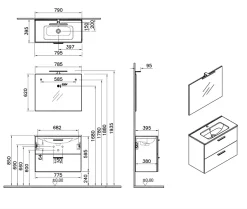 Vitra Mia ensemble meuble 79x61x39,5 cm avec miroir, lavabo et éclairage LED, Cordoba (MIASET80C)* Lave-Mains