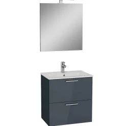 Vitra Mia ensemble meuble 59x61x39,5 cm avec porte, avec miroir, lavabo et éclairage LED, Blanc brillant (MIASETFP60B)* Lave-Mains