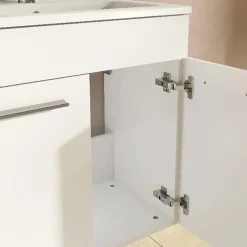 Vitra Mia ensemble meuble 59x61x39,5 cm avec porte, avec miroir, lavabo et éclairage LED, Blanc brillant (MIASETFP60B)* Lave-Mains