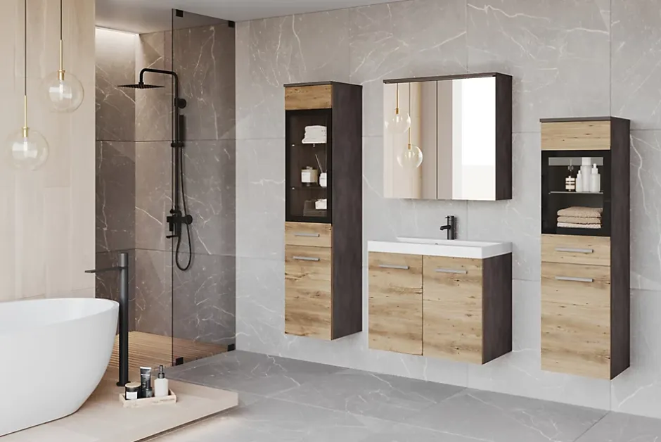 MINIO go for it , Meuble de salle de bain dans la couleur matelas/ châtaigne Wroclaw - MARIT II
