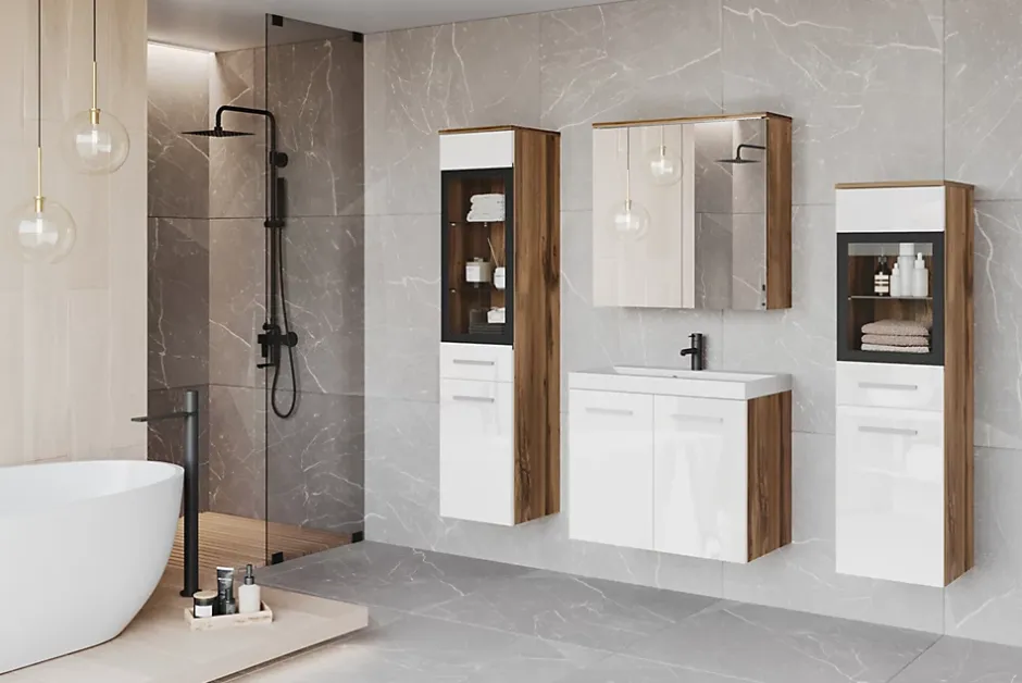 MINIO go for it , Meuble de salle de bain chêne wotan/blanc brillant - MARIT II* Ensemble Meuble De Salle De Bains