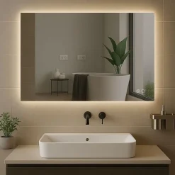 Et Design Miroir à bord poli 120x60 cm avec rétroéclairage périmétrique, interrupteur tactile et système antibuée