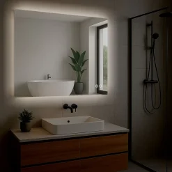 Et Design Miroir à bord poli 120x60 cm avec rétroéclairage périmétrique, interrupteur tactile et système antibuée