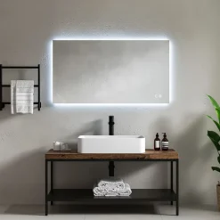 Et Design Miroir à bord poli 120x60 cm avec rétroéclairage périmétrique, interrupteur tactile et système antibuée