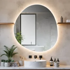 Et Design Miroir à bord poli 100x110 cm de forme profilée avec rétroéclairage led périmétrique et interrupteur tactile