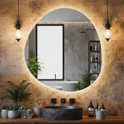 Et Design Miroir à bord poli 100x110 cm de forme profilée avec rétroéclairage led périmétrique et interrupteur tactile