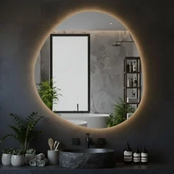 Et Design Miroir à bord poli 100x110 cm de forme profilée avec rétroéclairage led périmétrique et interrupteur tactile