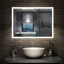 AICA Sanitaire Miroir de salle de bain 60x50cm LED tricolore anti-buée + mémoire + dimmable,* Miroir Lumineux