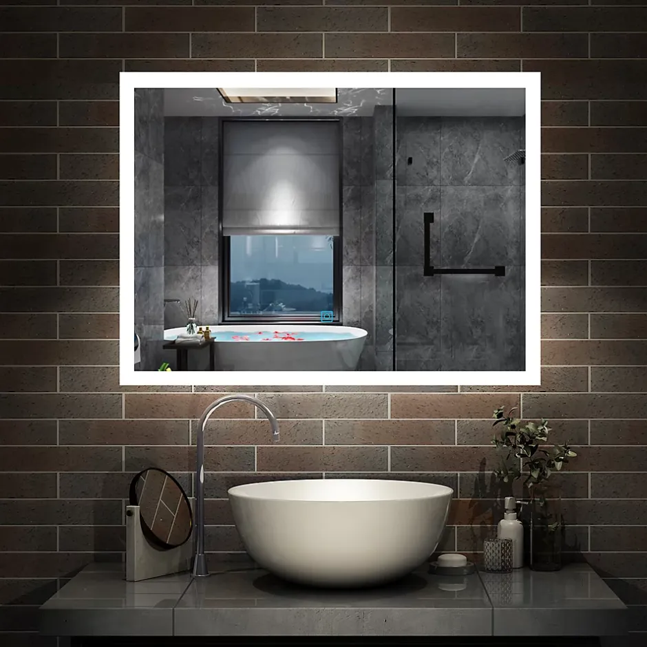 AICA Sanitaire Miroir de salle de bain 60x50cm LED tricolore anti-buée + mémoire + dimmable,* Miroir Lumineux