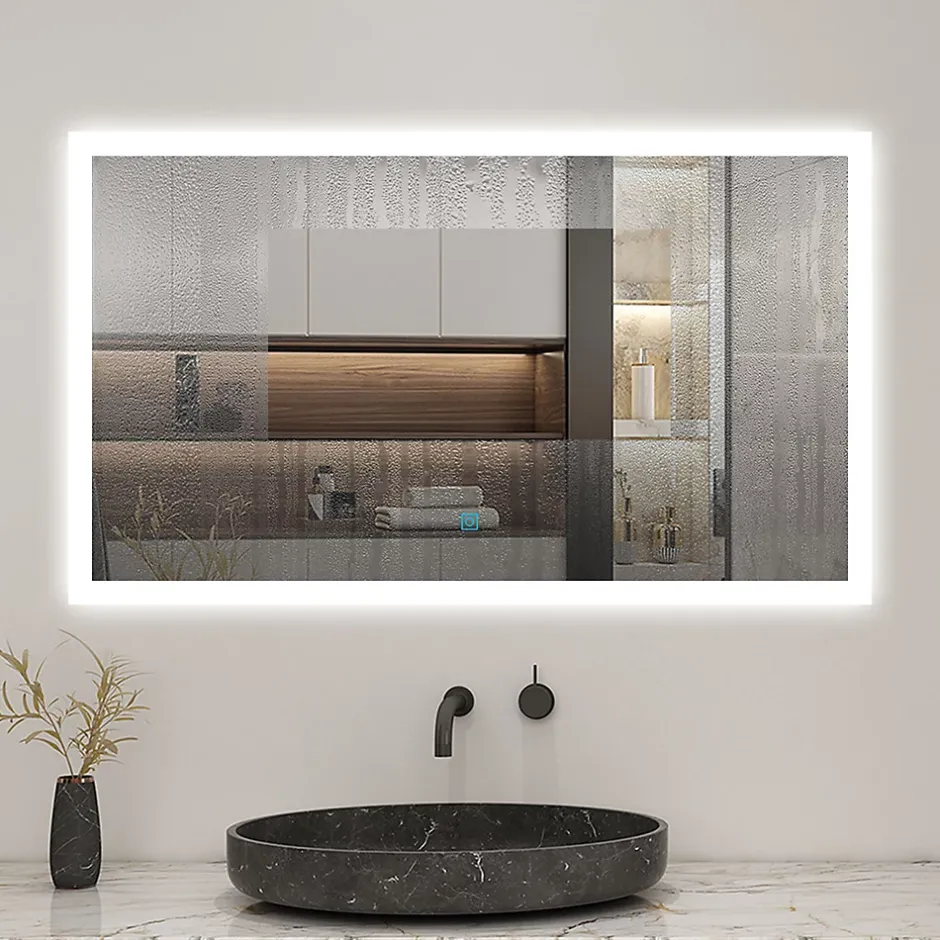 AICA Sanitaire Miroir de salle de bain 80x60cm LED tricolore anti-buée + mémoire + dimmable,* Miroir Lumineux