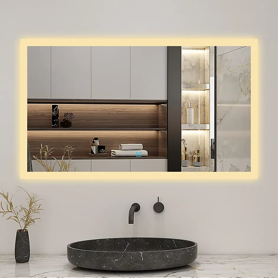 AICA Sanitaire Miroir de salle de bain 80x60cm LED tricolore anti-buée + mémoire + dimmable,* Miroir Lumineux