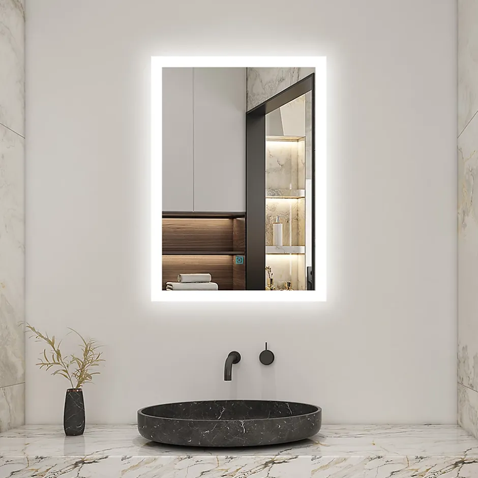 AICA Sanitaire Miroir de salle de bain 50x70cm LED tricolore anti-buée + mémoire + dimmable,* Miroir Lumineux