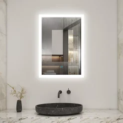 AICA Sanitaire Miroir de salle de bain 50x70cm LED tricolore anti-buée + mémoire + dimmable,* Miroir Lumineux