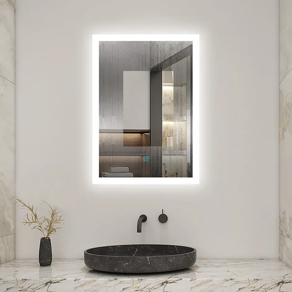 AICA Sanitaire Miroir de salle de bain 50x70cm LED tricolore anti-buée + mémoire + dimmable,* Miroir Lumineux