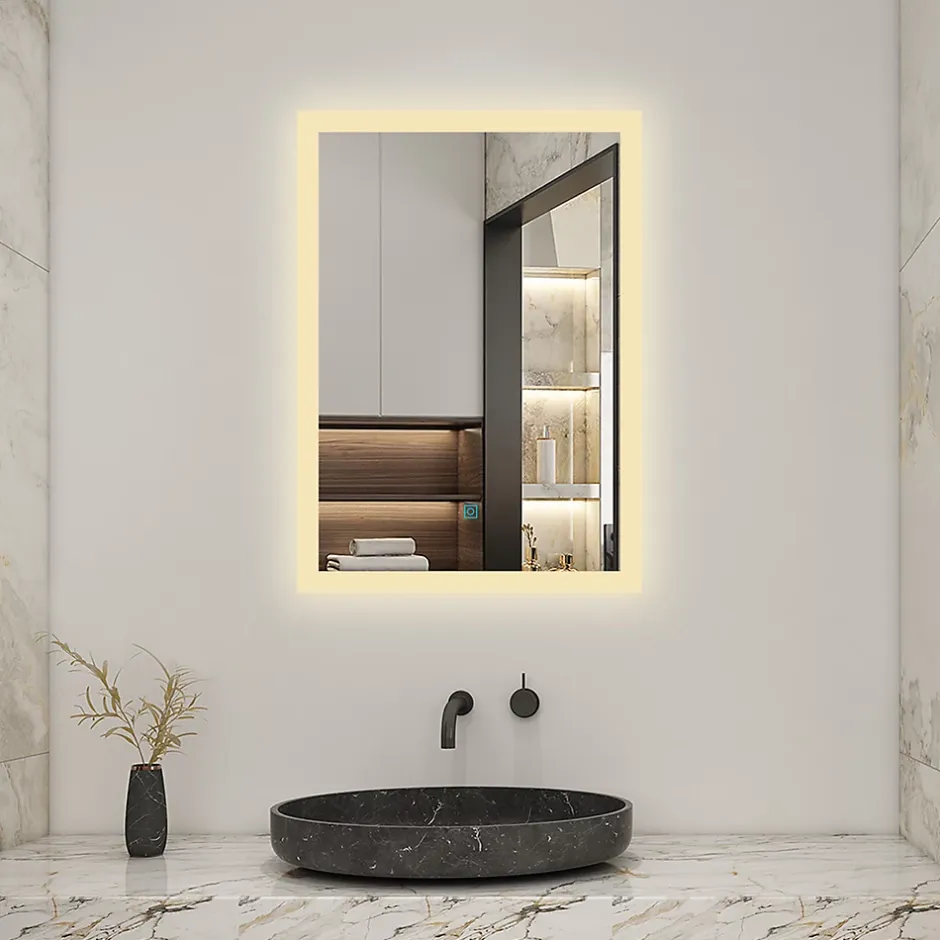 AICA Sanitaire Miroir de salle de bain 50x70cm LED tricolore anti-buée + mémoire + dimmable,* Miroir Lumineux