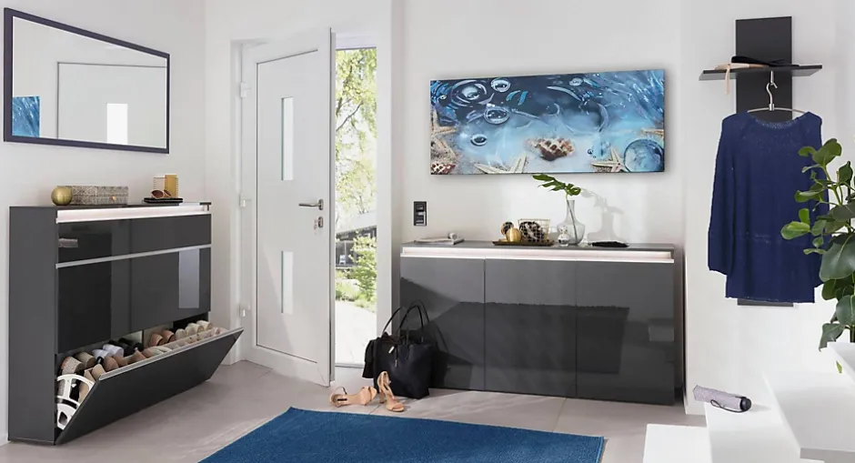 Dmora Miroir Adelchi, Miroir de salle de bain, 100% Made in Italy, 120x2h60 cm, Anthracite Brillant