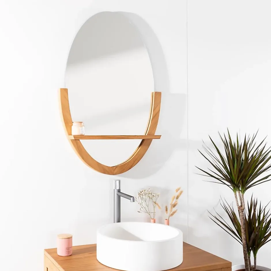 Wanda Collection Miroir Anita de salle de bain ovale en teck massif* Miroir Simple