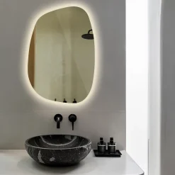 Tulup Miroir asymétrique led 49 x 34 cm design lumière chaude* Miroir Lumineux