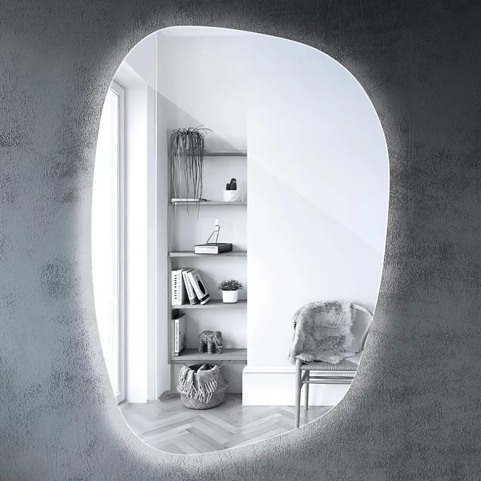 Tulup Miroir asymétrique led 49 x 34 cm design lumière froide