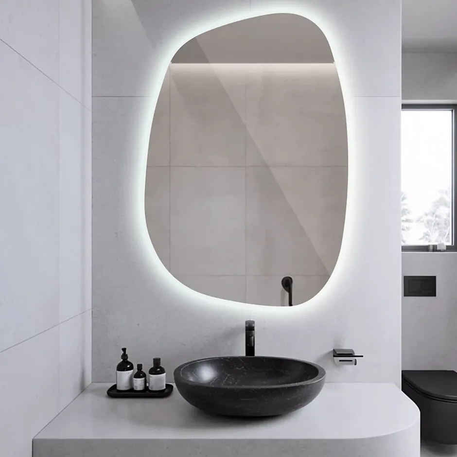 Tulup Miroir asymétrique led 49 x 34 cm design lumière froide