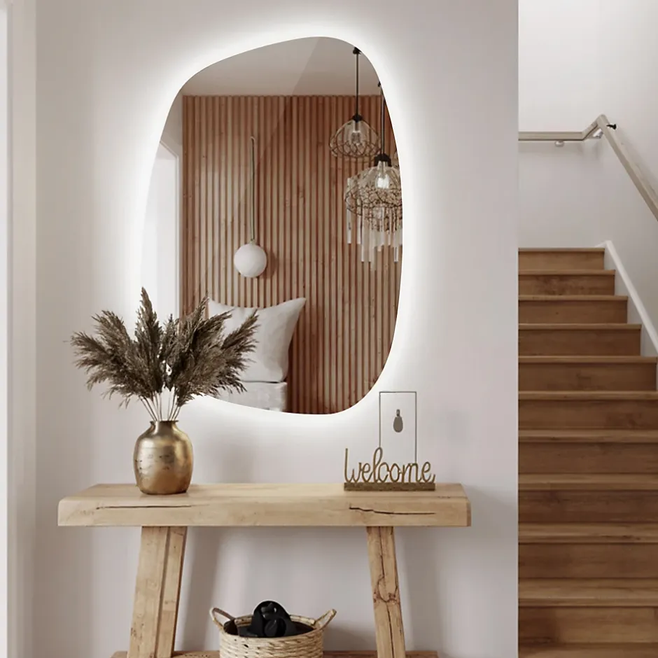 Tulup Miroir asymétrique led 49 x 34 cm design lumière froide