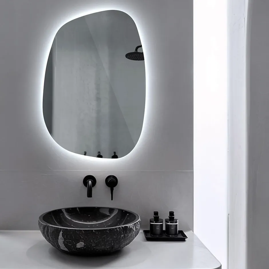 Tulup Miroir asymétrique led 49 x 34 cm design lumière froide