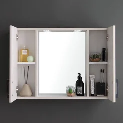 Kiamami Valentina Miroir Avec Deux Étagères En Chêne Blanc Effet Bois* Armoire De Toilette