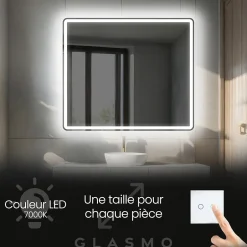 Artforma Miroir avec LED Illumination Salle de Bain - Naomi, 100x80 cm, Miroir Mural Avec Éclairage, Blanc Froid 7000K