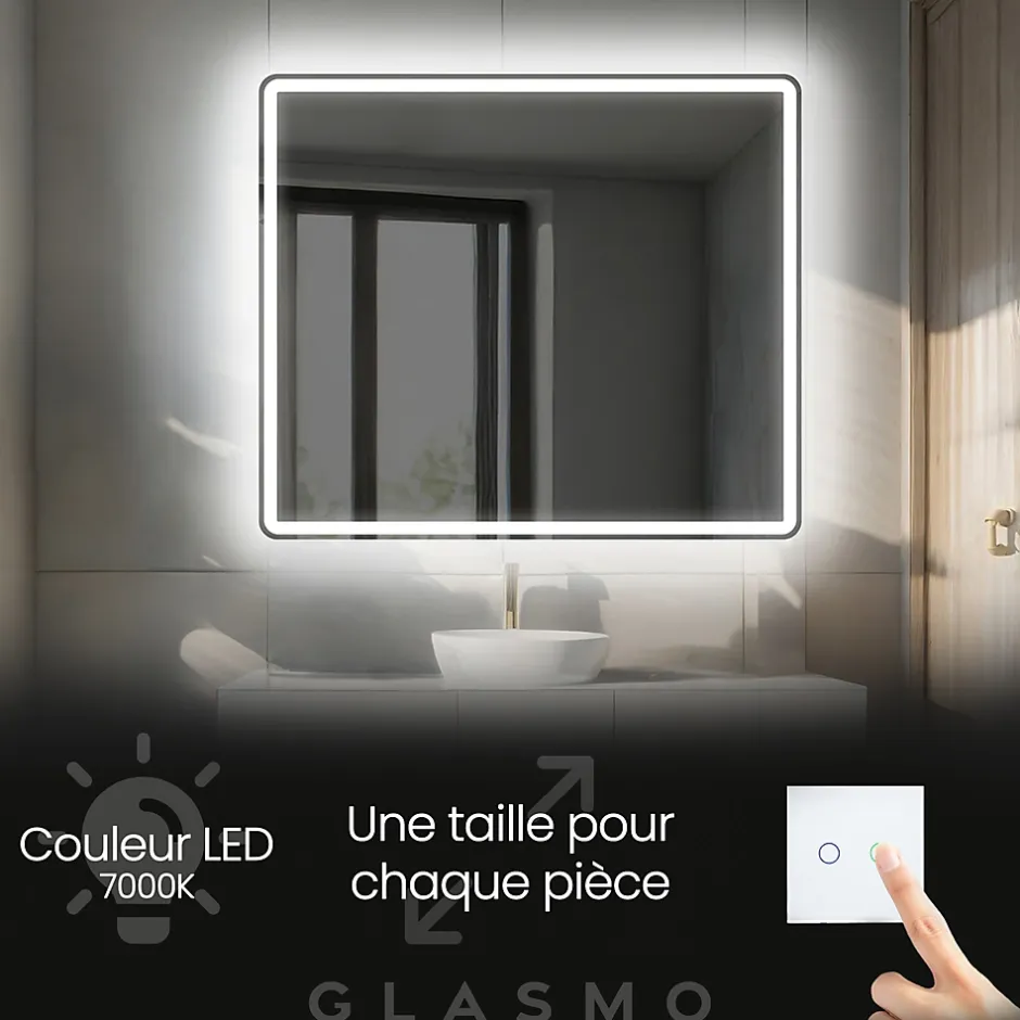 Artforma Miroir avec LED Illumination Salle de Bain - Naomi, 100x80 cm, Miroir Mural Avec Éclairage, Blanc Froid 7000K