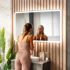 Artforma Miroir avec LED Illumination Salle de Bain - Naomi, 100x80 cm, Miroir Mural Avec Éclairage, Blanc Froid 7000K