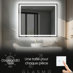 Artforma Miroir avec LED Illumination Salle de Bain - Bella, 70x70 cm, Miroir Mural Avec Éclairage, Blanc Froid 7000K* Miroir Lumineux