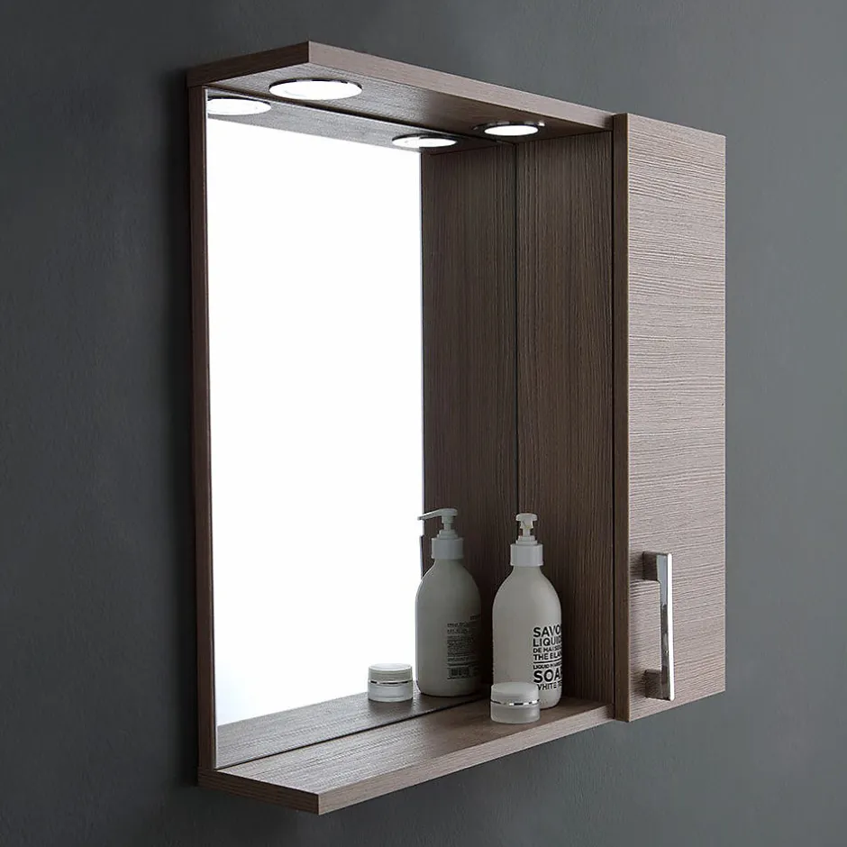 Kiamami Valentina Miroir Avec Rangement Latéral Droit En Chêne Fumé Effet Bois* Armoire De Toilette