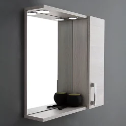 Kiamami Valentina Miroir Avec Unité Murale Droite En Chêne Gris Effet Bois Et Spot Led 58Cm* Armoire De Toilette
