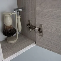 Kiamami Valentina Miroir Avec Unité Murale Droite En Chêne Gris Effet Bois Et Spot Led 58Cm* Armoire De Toilette