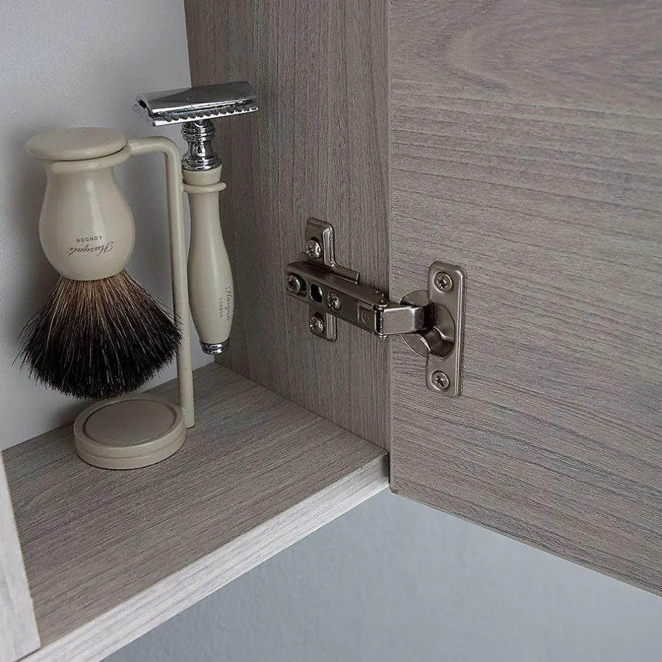 Kiamami Valentina Miroir Avec Unité Murale Droite En Chêne Gris Effet Bois Et Spot Led 58Cm* Armoire De Toilette