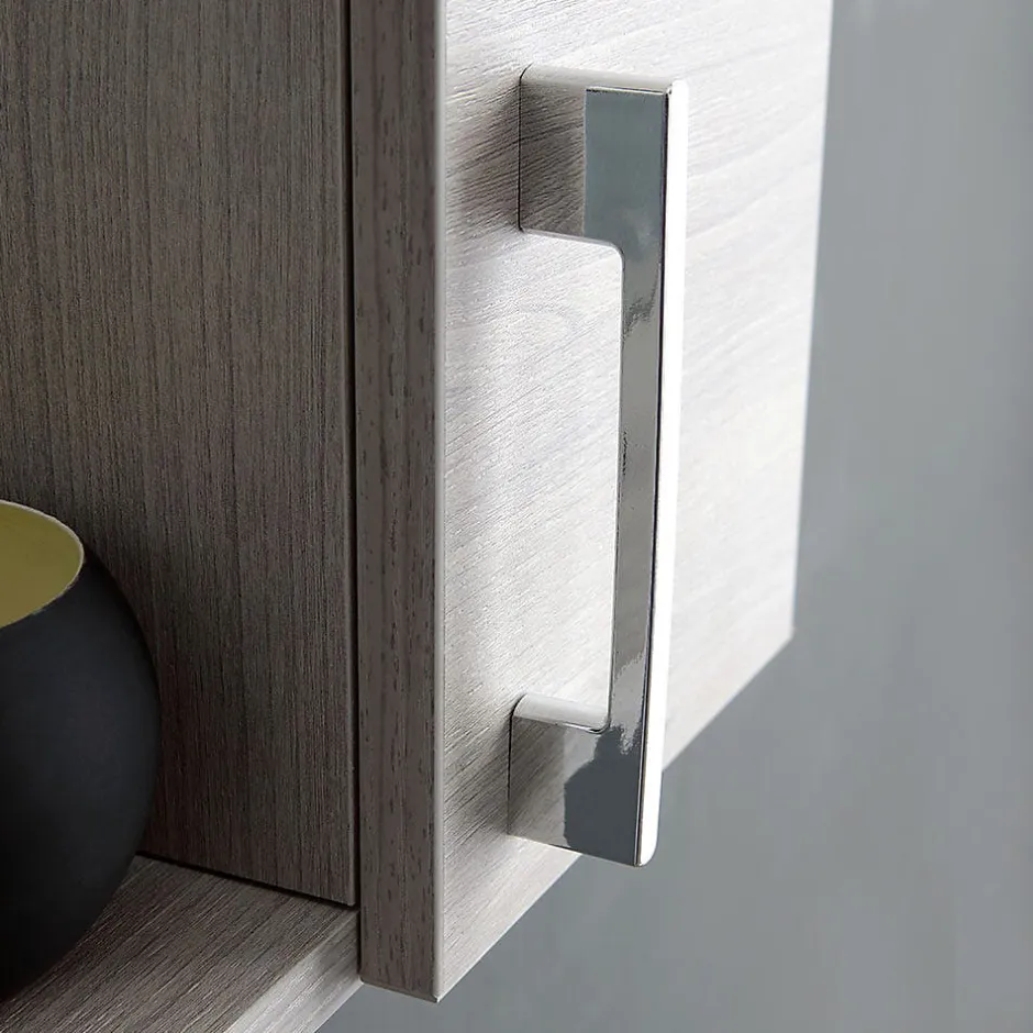 Kiamami Valentina Miroir Avec Unité Murale Droite En Chêne Gris Effet Bois Et Spot Led 58Cm* Armoire De Toilette