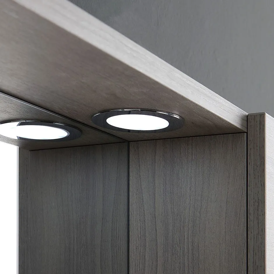 Kiamami Valentina Miroir Avec Unité Murale Droite En Chêne Gris Effet Bois Et Spot Led 58Cm* Armoire De Toilette