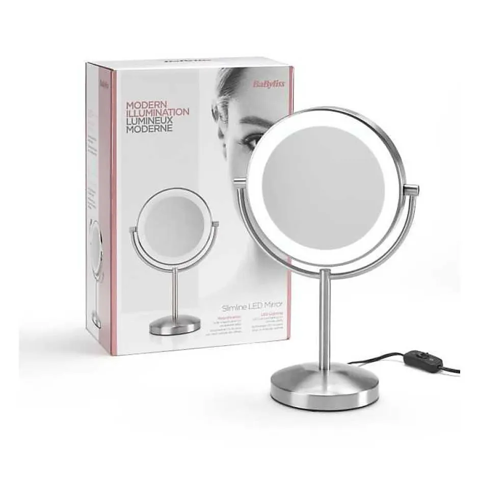 Babyliss Miroir 9437E slimline sur socle 1x/8x finition nickel* Miroir Grossissant Lumineux