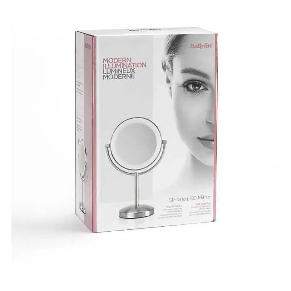 Babyliss Miroir 9437E slimline sur socle 1x/8x finition nickel* Miroir Grossissant Lumineux