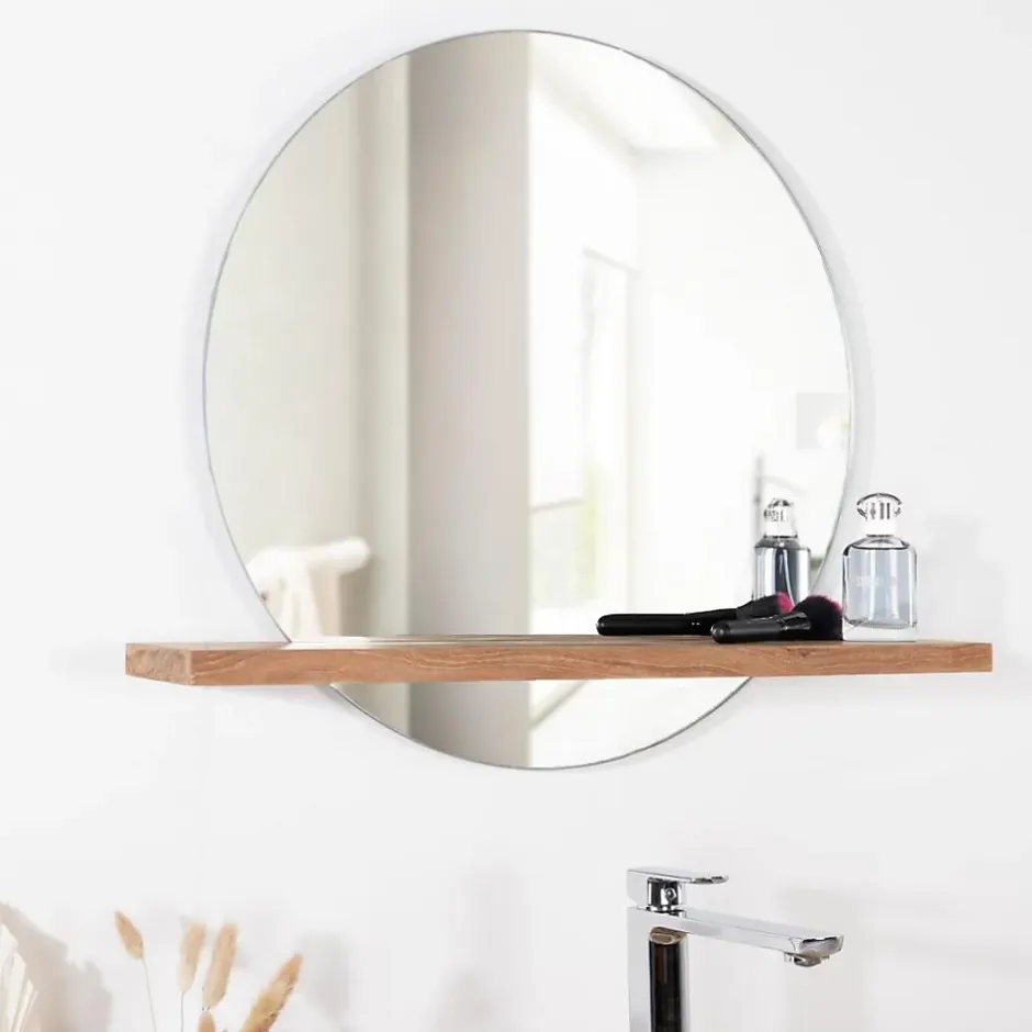 Wanda Collection Miroir Bologne de salle de bain rond en teck massif* Miroir Simple
