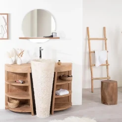 Wanda Collection Miroir Bologne de salle de bain rond en teck massif* Miroir Simple