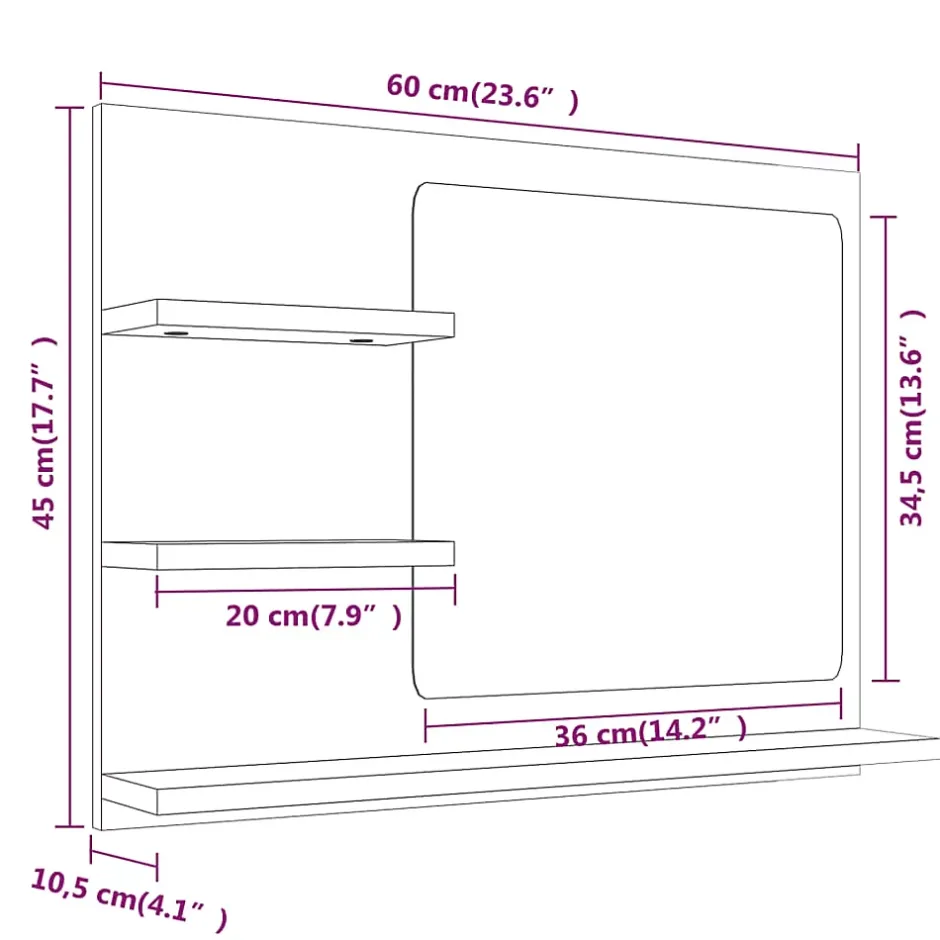 Helloshop26 Miroir de bain 60 x 10,5 bois gris* Miroir Simple