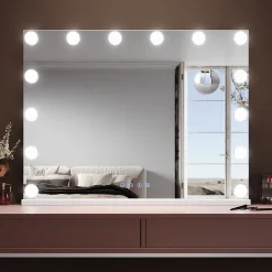 Sirhona Miroir de Maquillage Éclairage LED 80x60x10 cm + Bluetooth + Loupe 10X + Port USB + Température à Tricolore