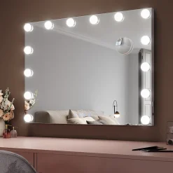 Sirhona Miroir de Maquillage Éclairage LED 80x60x10 cm + Bluetooth + Loupe 10X + Port USB + Température à Tricolore