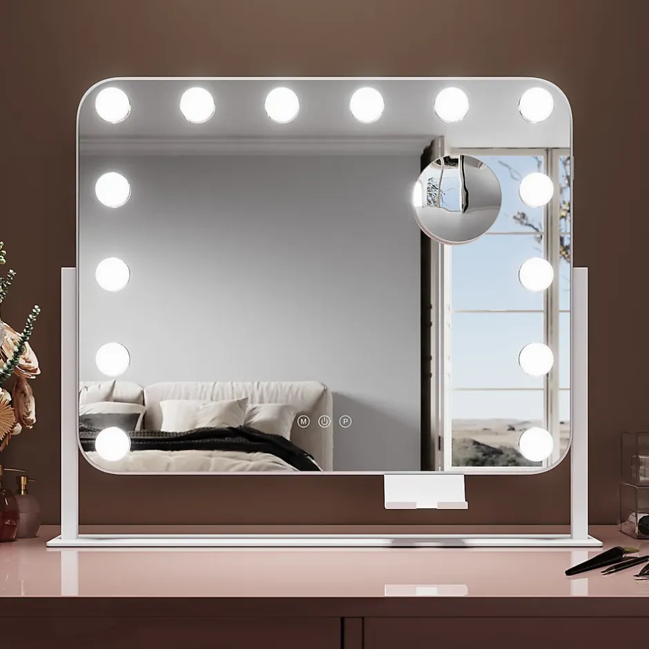 Sirhona Miroir de Maquillage Éclairage LED 50x47x9cm cm + Support de Téléphone + Loupe 10x + Port USB + Température Tricolore