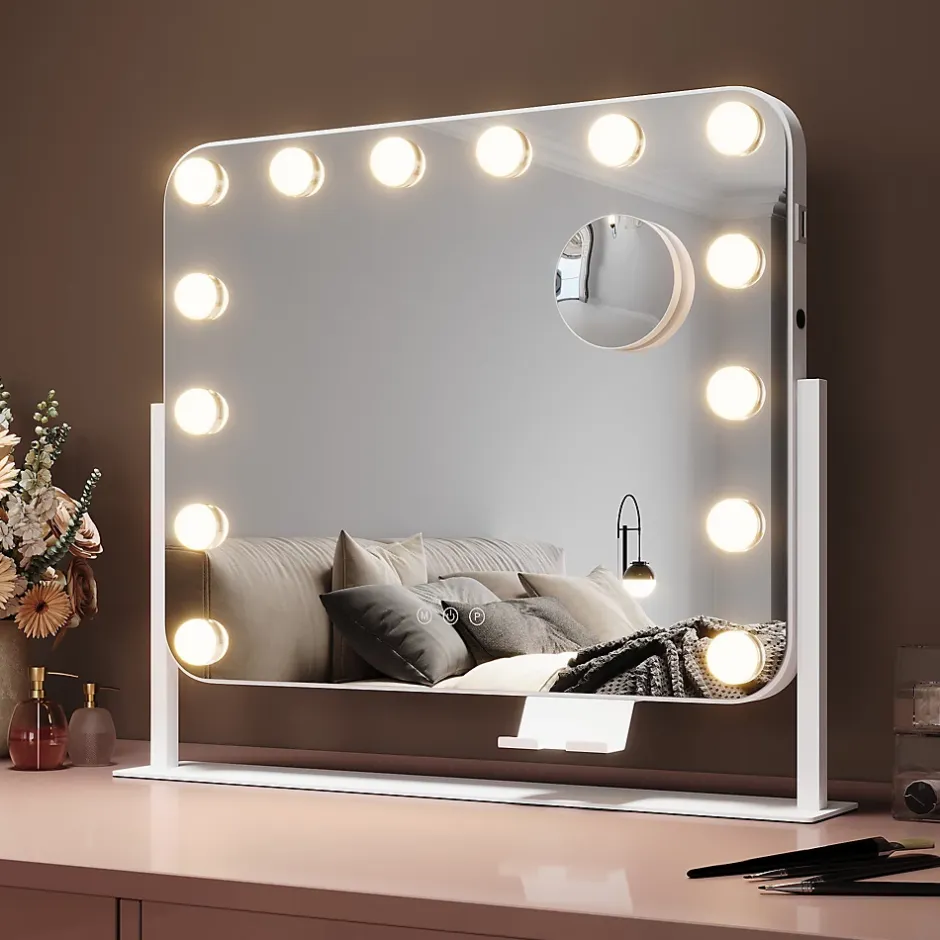 Sirhona Miroir de Maquillage Éclairage LED 50x47x9cm cm + Support de Téléphone + Loupe 10x + Port USB + Température Tricolore