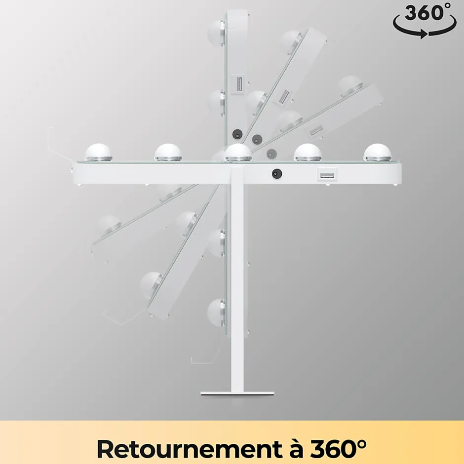 Sirhona Miroir de Maquillage Éclairage LED 50x47x9cm cm + Support de Téléphone + Loupe 10x + Port USB + Température Tricolore