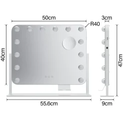 Sirhona Miroir de Maquillage Éclairage LED 50x47x9cm cm + Support de Téléphone + Loupe 10x + Port USB + Température Tricolore